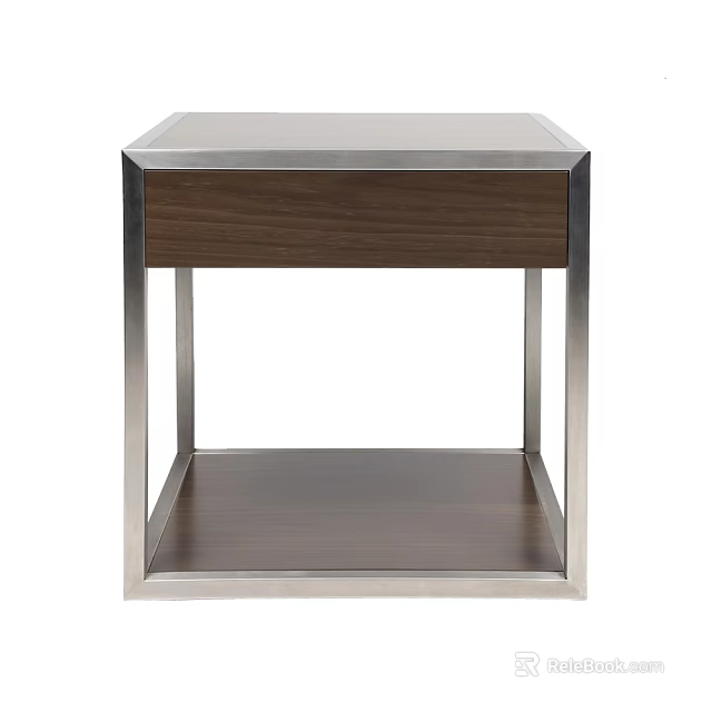 Modern Storage Locker With Metal Frame Wooden Panel And Open Lower Shelf 3d model