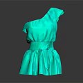 Stylish Green One Shoulder Ruffle Dress With Flared Skirt Design