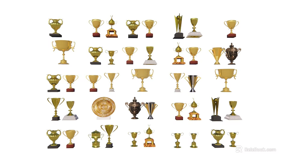 Diverse Collection of Trophies and Medals with Various Shapes and Styles 3d model 
