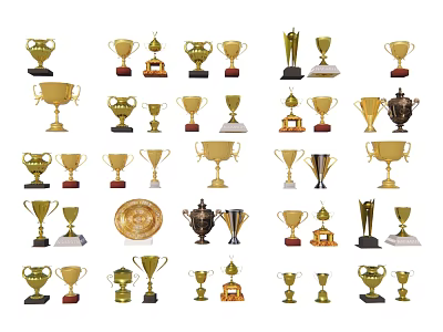 Diverse Collection of Trophies and Medals with Various Shapes and Styles 3d model