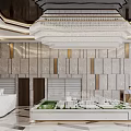 Luxurious Modern Sales Office Interior With Showcase Model And Crystal Chandelier
