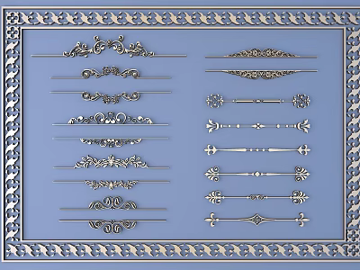 Elegant Ornamental Carvings With Various Decorative Designs On Blue Background 3d model