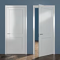 White Hinged Door With Blue Wall Frame And Open Wooden Floor View 3d model