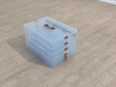 Clear Plastic Storage Boxes For Decorative Ornament Set With Stackable Design And Orange Clips 3d model