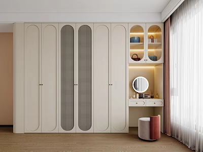 Cream Wardrobe Master Bedroom Wardrobe Bedroom Wardrobe Dressing Table Integrated Cabinet Modern Wardrobe 3d model
