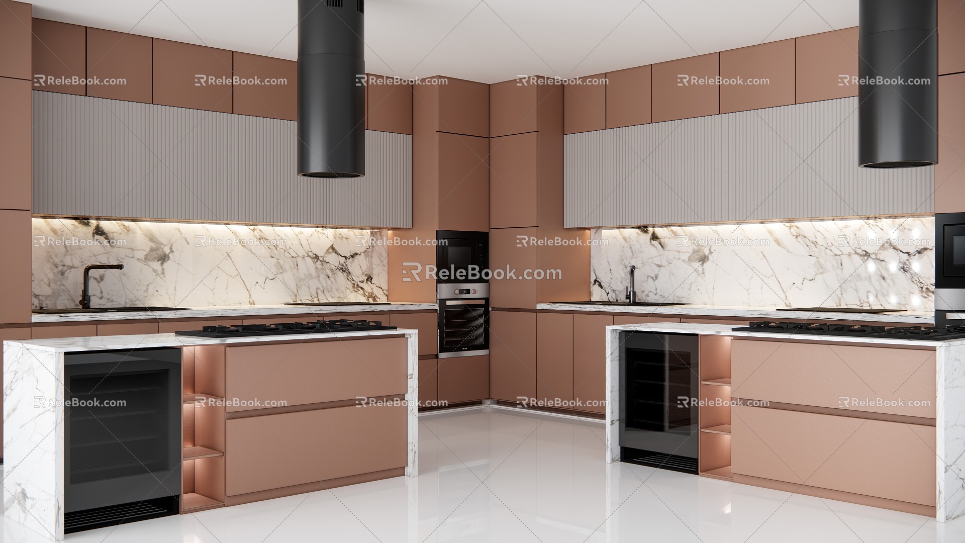 Open Kitchen Kitchen Cabinet Combination Round Range Hood Kitchen Appliances Combination Kitchen Island Table 3d model