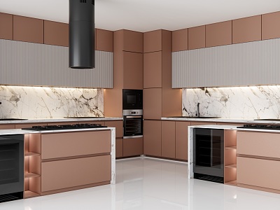 Open Kitchen Cabinet Combination Round Range Hood Kitchen Appliances Combination Kitchen Island Table 3d model