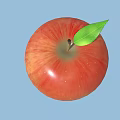 Fresh Red Apple With Green Leaf And Stem Isolated On Blue Background 3d model