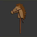Brown Wooden Toy Horse With Mane And Wooden Stick For Children