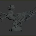 Mythical Flying Griffin Sculpture Featuring Winged Lion Head Grey Stone Material And Standing Pose