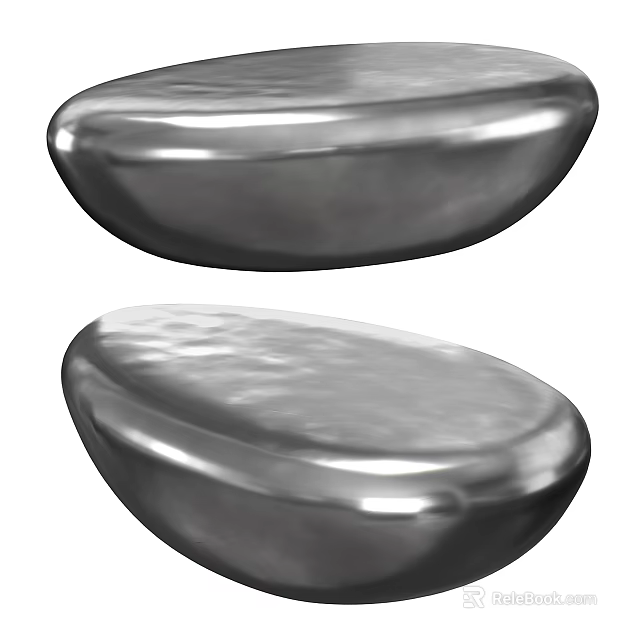 Modern Sleek Metallic Silver Coffee Tables With Shiny Smooth Pebble Shaped Surface 3d model 