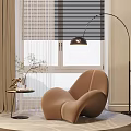 Modern Beige Single Seater Sofa By Window With Blinds Floor Lamp And Side Table 3d model