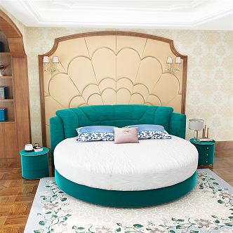 Light Luxury Round Bed Couple Hotel Round Bed 3d model