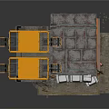 Industrial Equipment Featuring Concrete Structure Yellow Top Machinery Metal Frame Platform And White Boxes