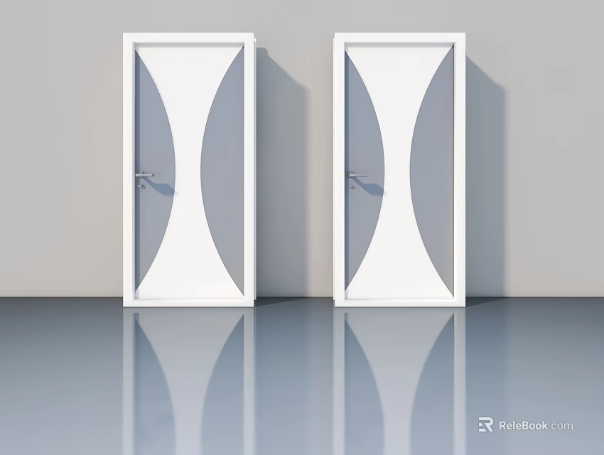 Modern White Swing Doors With Curved Glass Panels For Interior Design 3d model 