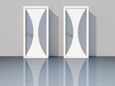 Modern White Swing Doors With Curved Glass Panels For Interior Design 3d model