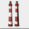 Two Tall Red And White Striped Lighthouses With Lantern Tops And Classic Design