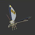 Blue and White Cartoon Butterfly with Yellow Squares on Wings Long Antennae and Multiple Legs