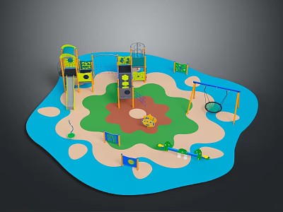 Colorful Children's Playground With Slides Swings Climbing Frames Blue Green Surfaces And Play Areas 3d model