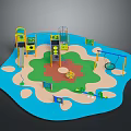 Colorful Children's Playground With Slides Swings Climbing Frames Blue Green Surfaces And Play Areas