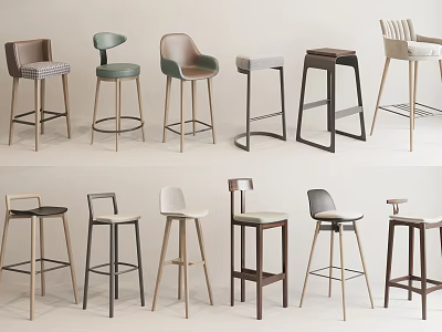 Bar Stools With Various Modern Styles And Different Material Combinations 3d model