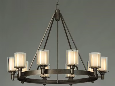 Modern Dark Metal Chandelier With Circular Frame And Transparent Glass Shades 3d model
