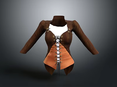 Vintage Brown Corset With Orange Front Lacing And Long Sleeves Design 3d model