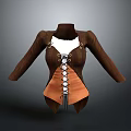 Vintage Brown Corset With Orange Front Lacing And Long Sleeves Design