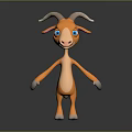 3D Cartoon Goat Character With Orange Fur Blue Eyes White Horns And Hooves