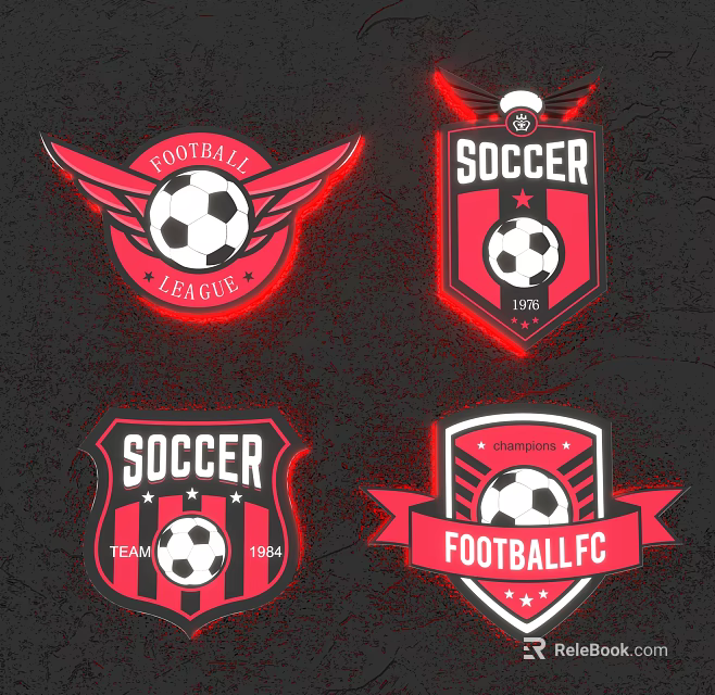Soccer Football Logo Designs with Wings Shield Team Elements and Vintage Football League Details 3d model 