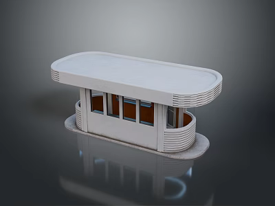 Modern Small Compact Building Structure Featuring Curved Roof White Exterior And Windows 3d model