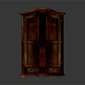 Classic Dark Wooden Wardrobe Furniture With Double Doors And Bottom Drawers Design