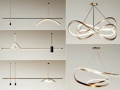 Modern Curved Ring Chandelier Design With Sleek Metallic Frame And LED Lighting 3d model