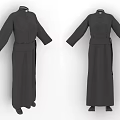 Long Black Robe Design Featuring Long Sleeves Belt And Front Back Views 3d model
