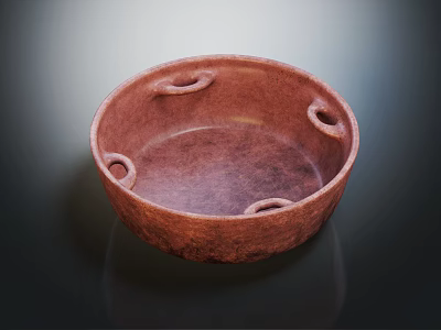 Brown Ceramic Bowl With Loop Handles And Textured Surface On Dark Background 3d model