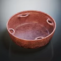 Brown Ceramic Bowl With Loop Handles And Textured Surface On Dark Background 3d model