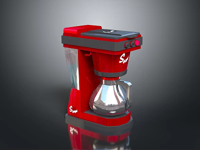 Red Coffee Maker Electronic Appliance with Stainless Steel Pot and Black Top Design 3d model