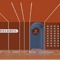 Indoor Playground Scene With Kids Playing Balls And Orange Arched Doorway
