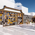Traditional Chinese Feature Wall With Colorful Square Panels Tile Roof And Brick Wall In Plaza