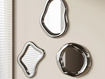 Modern Decorative Wall Mounted Mirrors in Various Shapes Near Window Blinds 3d model