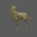 Beige Standing Wolf Sculpture With Detailed Texture On Gray Background