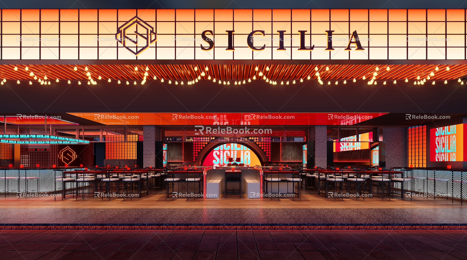 Music Restaurant Internet Celebrant Dining Bar Fashion Restaurant Western Restaurant Restaurant Signboard Bar Stage 3d model