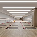 Spacious Yoga Studio With Neatly Arranged Yoga Mats Yellow Balls Wooden Floors And Strip Lights