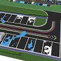 Parking Lot Layout With Lane Lines Arrows Green Area And Parked Cars