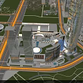 Aerial View Urban Planning With Modern Skyscrapers Central Plaza Roads And Green Spaces