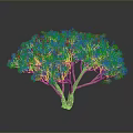Green Leafy Tree With Brown Trunk Multiple Branches Gray Background Black Ground Reflection