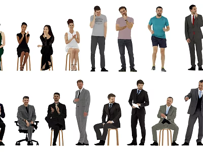 Group of People With Various Poses and Different Clothing Styles Standing and Sitting 3d model