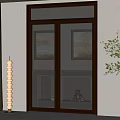 Brown Wooden Double Doors With Glass Panels Revealing Fireplace In Room