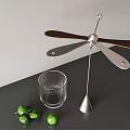 Decorative Ornament Combination With Metal Dragonfly Sculpture Wooden Blades Glass Candle Holder And Green Fruit Decorations