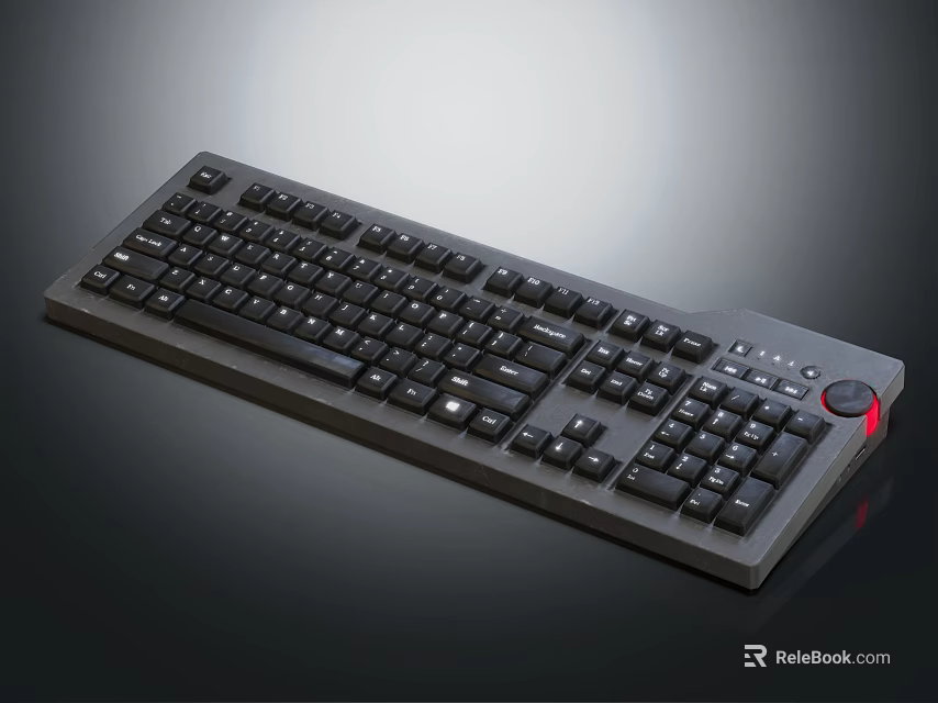 Full Size Computer Keyboard With Numeric Keypad Black Design And Red Accent 3d model 